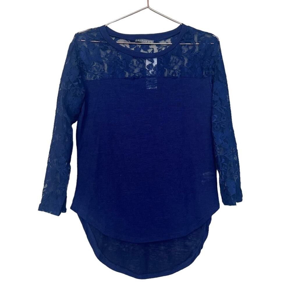Brixton Ivy navy Blue long sleeve top with lace new with tag size small